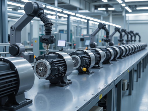 工厂自动化设备展示，多种工业机械产品排列整齐，现代化生产车间背景